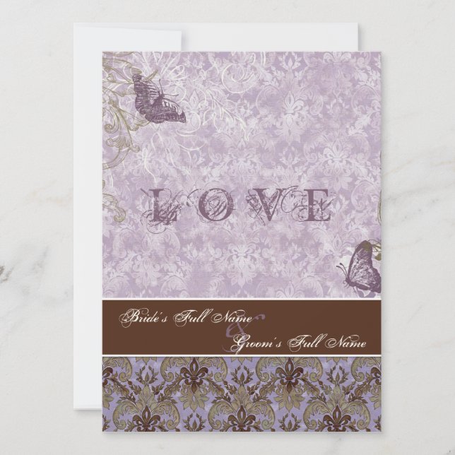 Fleur di Lys Damask - Purple Wedding Invitation (Front)
