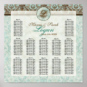 Fleur di Lys Damask Reception Table Seating Chart