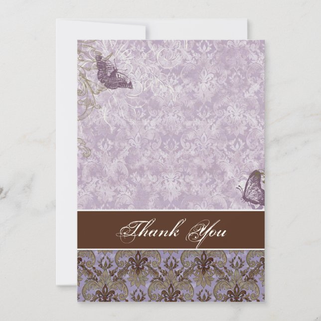 Fleur di Lys Damask - Wedding Thank You Notes Invitation (Front)