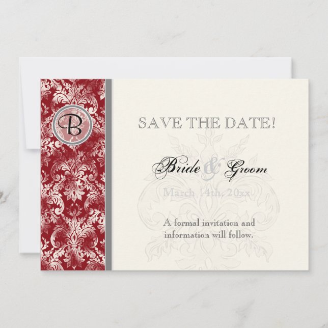Fleur di Lys Damask - Wine Save the Date Card (Front)