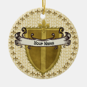 Fleur Family Crest Surname Ceramic Ornament