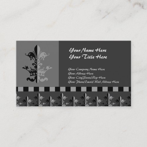 Fleur Heart Crown - Black Business Card Template