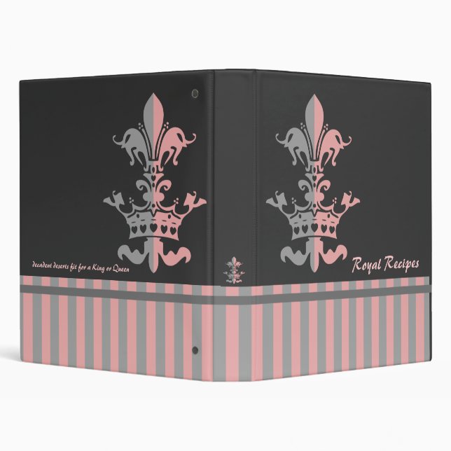 Fleur Heart Crown - Pink 3 Ring Binder (Background)