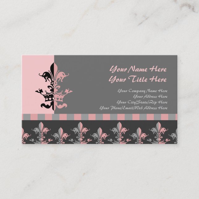 Fleur Heart Crown - Pink Business Card (Front)