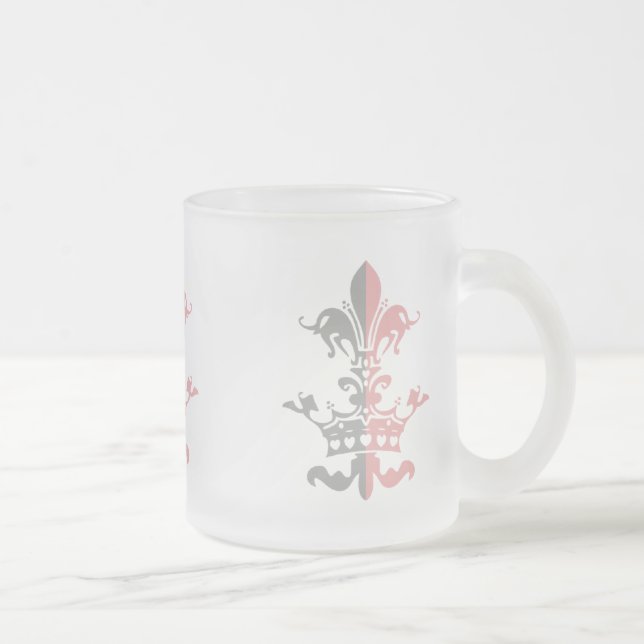 Fleur Heart Crown - Pink Frosted Glass Coffee Mug (Right)