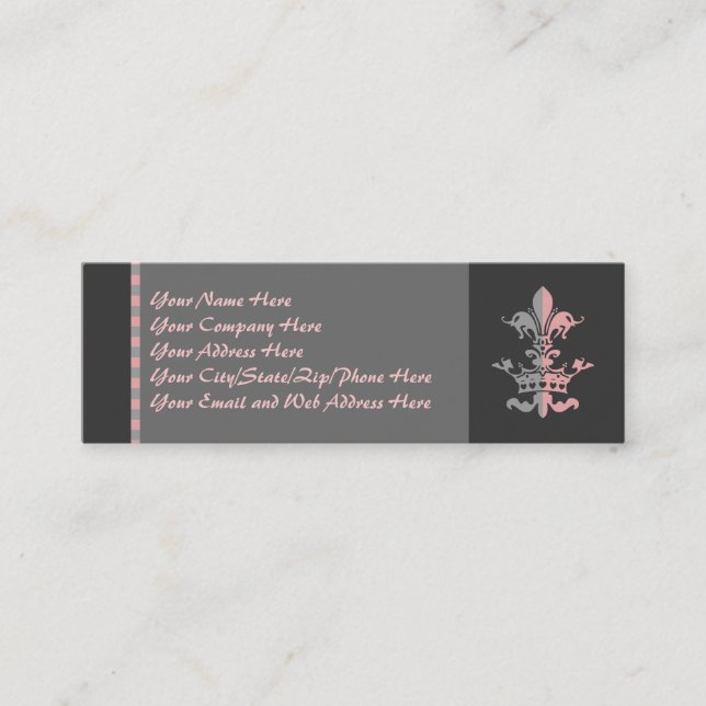 Fleur Heart Crown - Pink Mini Business Card (Front)