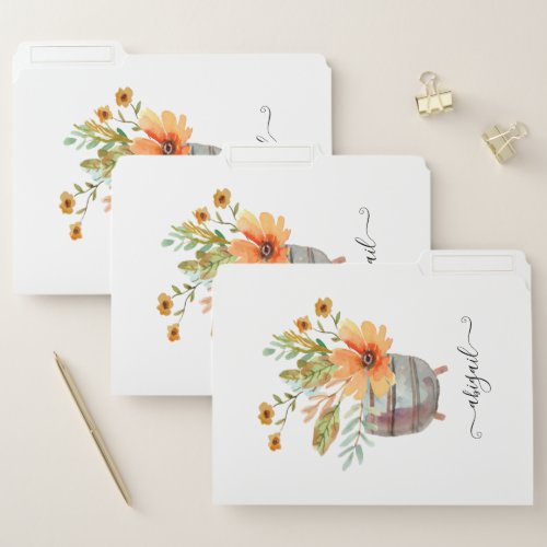 Fleur Sunrise Blush Watercolor Floral Custom Name File Folder