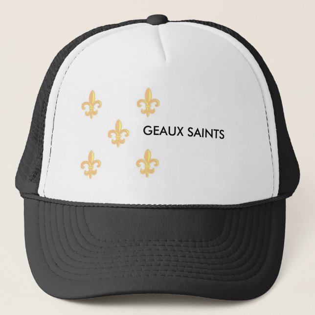 FleurdelisGoldonWhite 1, GEAUX SAINTS Trucker Hat (Front)