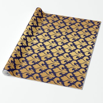 Fleurs-de-lys Gold And Blue Wrapping Paper by Hakonart at Zazzle