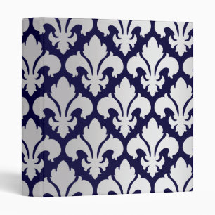 Fleurs-de-lys Silver and Blue 3 Ring Binder