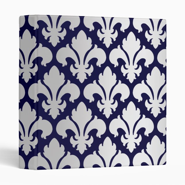 Fleurs-de-lys Silver and Blue 3 Ring Binder (Front/Spine)