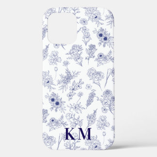Fleurs de Saison French Personalized Blue White iPhone 12 Case