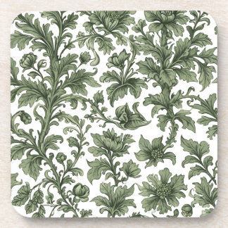 fleurs et feuilles vertes beverage coaster