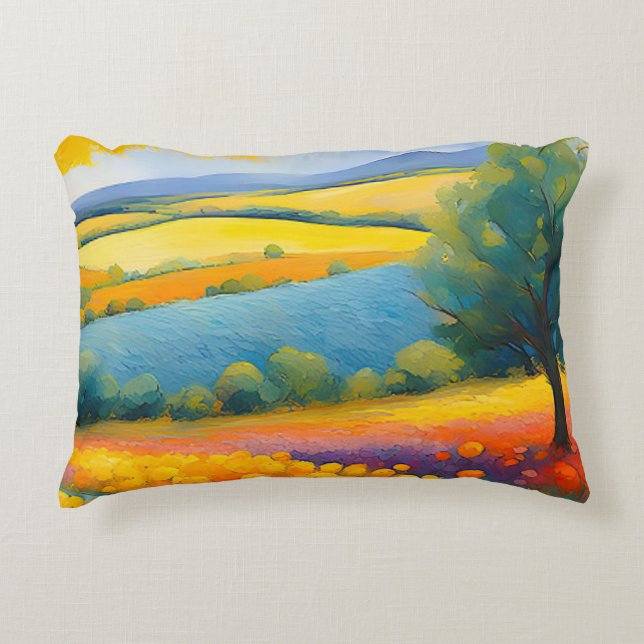 “Fleurs Tranquilles” Wide Landscape Provence Accent Pillow (Front)