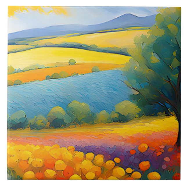 “Fleurs Tranquilles” Wide Landscape Provence Ceramic Tile (Front)