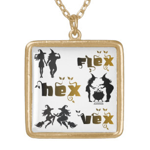 Flex. Hex. Vex. Body Positive & Diverse Witches Gold Plated Necklace
