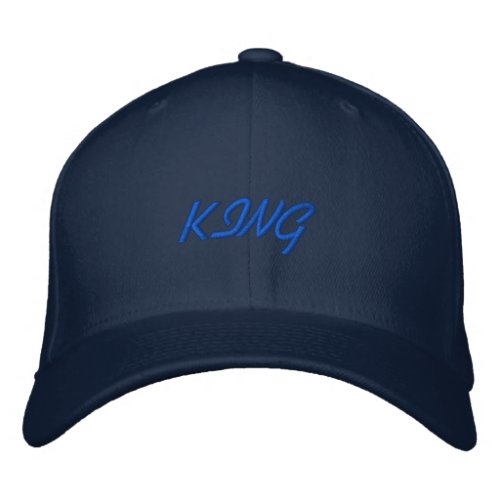 Flexfit Wool Navy Color King Text Embroidered Baseball Cap