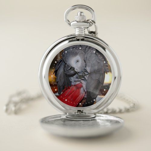 Flexible Congo African Grey Parrot with Red Tail Pocket Watch