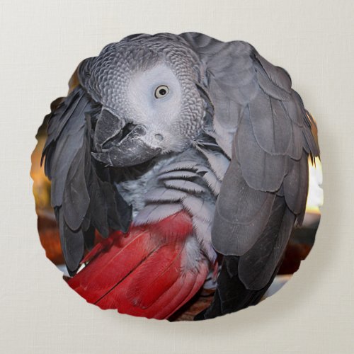 Flexible Congo African Grey Parrot with Red Tail Round Pillow