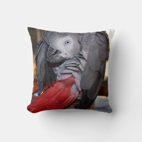 Flexible Congo African Grey Parrot with Red Tail Throw Pillow