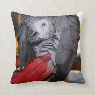 Flexible Congo African Grey Parrot with Red Tail Throw Pillow