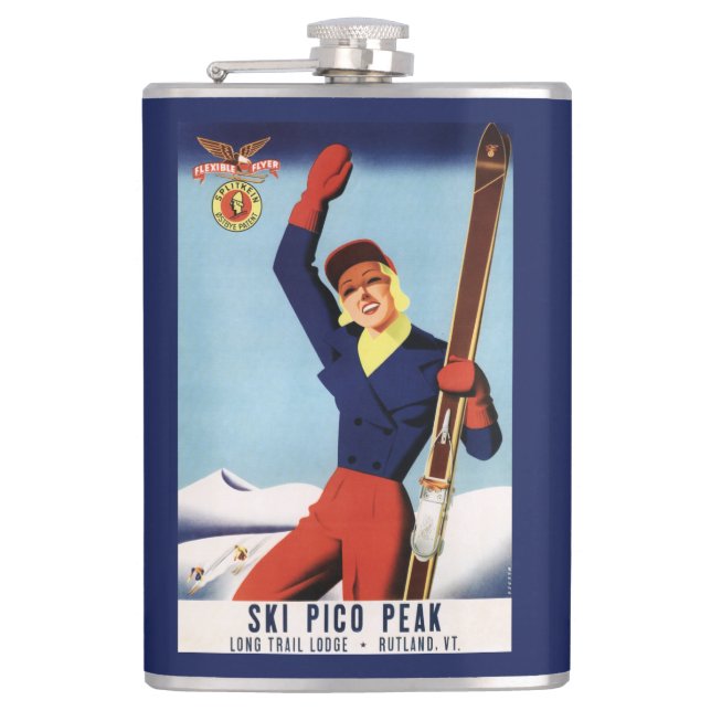 Flexible Flyer Pin-Up Skiing Girl Flask (Front)