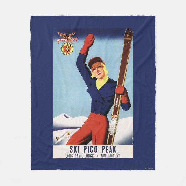 Flexible Flyer Pin-Up Skiing Girl Fleece Blanket (Front)