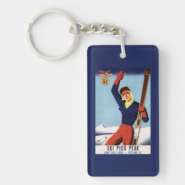 Flexible Flyer Pin-Up Skiing Girl Keychain (Front)