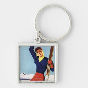 Flexible Flyer Pin-Up Skiing Girl Keychain