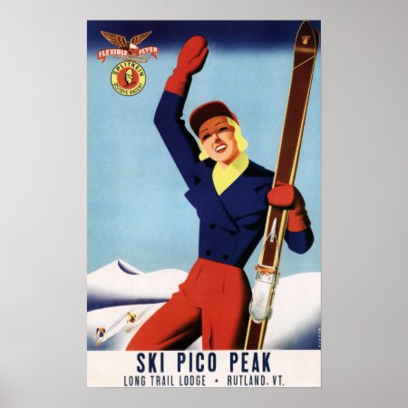 Flexible Flyer Pin-up Skiing Girl Poster