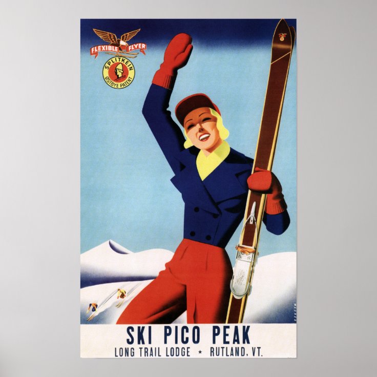 Flexible Flyer Pin-Up Skiing Girl Poster | Zazzle