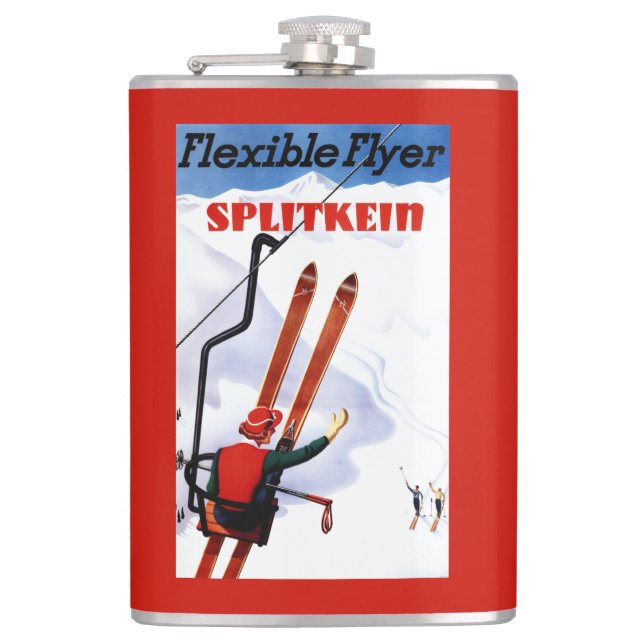 Flexible Flyer Splitkein Wooden Skis Promo Hip Flask (Front)