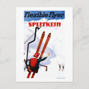 Flexible Flyer Splitkein Wooden Skis Promo Postcard