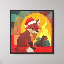 Flicker the Fox Christmas Fireplace Canvas