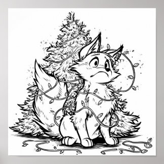 Flicker the Fox Christmas Pickle Coloring Page Poster
