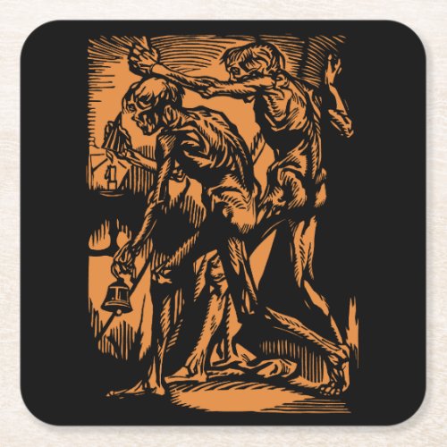 Flickering Flame Unearthed Horrors of DeadMiners Square Paper Coaster