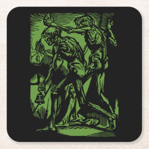 Flickering Flame Unearthed Horrors of DeadMiners Square Paper Coaster