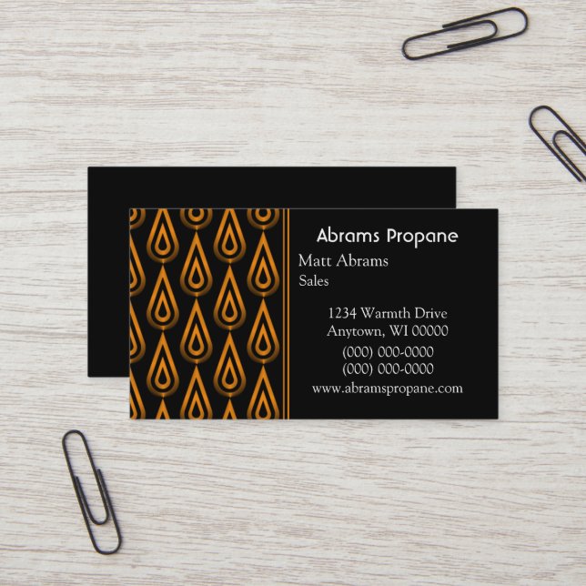 Flickering Flames Business Card, Fiery Orange Card (Front/Back In Situ)