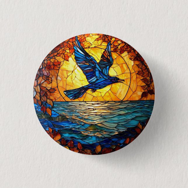 Flier Bird Over Sunset Ocean Button (Front)