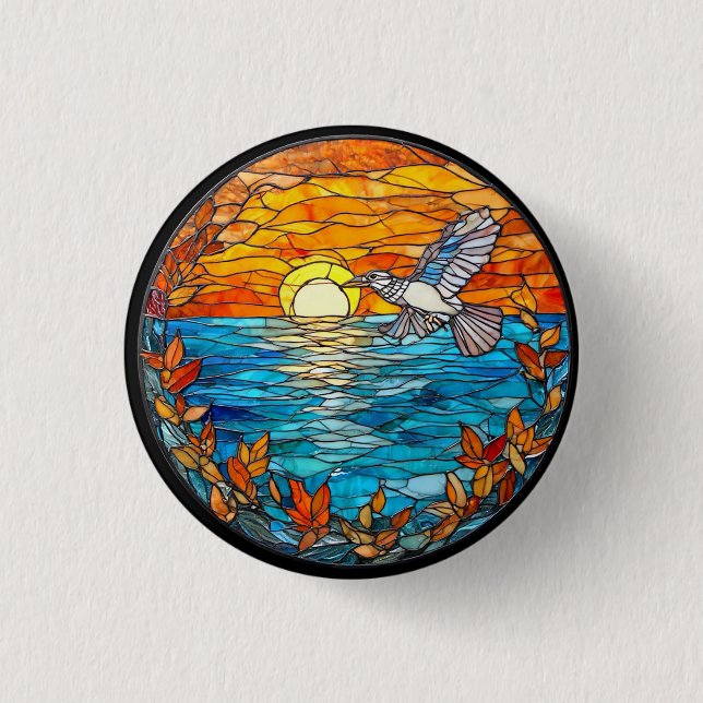 Flier Bird Over Sunset Ocean Button (Front)