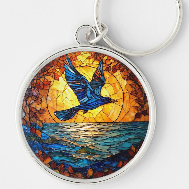 Flier Bird Over Sunset Ocean Keychain (Front)