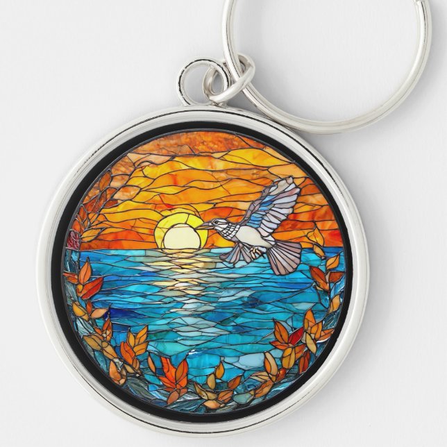Flier Bird Over Sunset Ocean Keychain (Front)