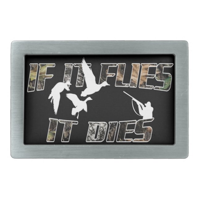 Flies it Dies Rectangular Belt Buckle (Front)