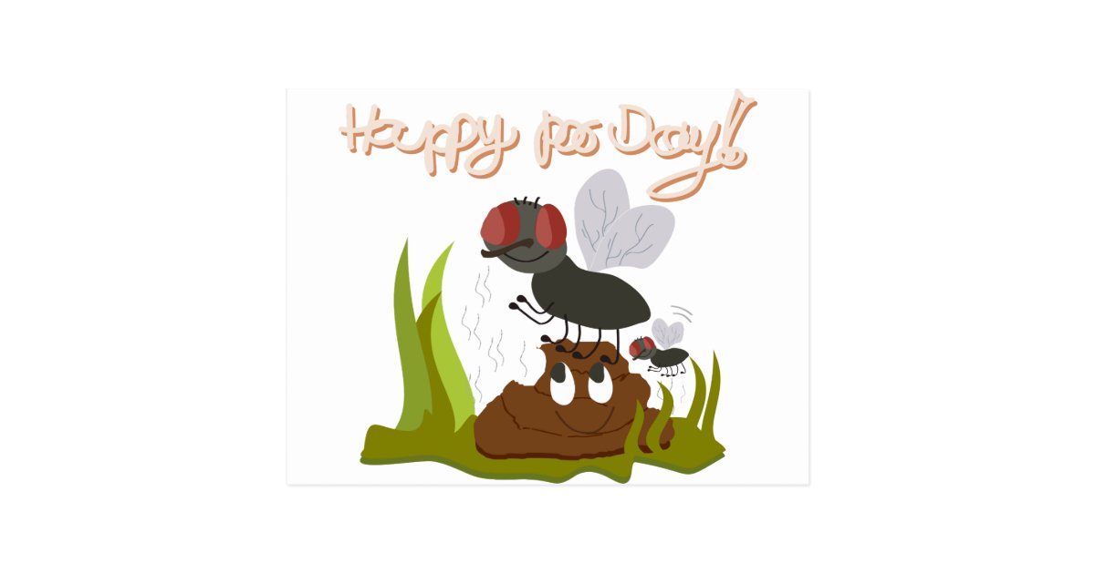 Flies on smiling, smelly poo funny cartoon postcard