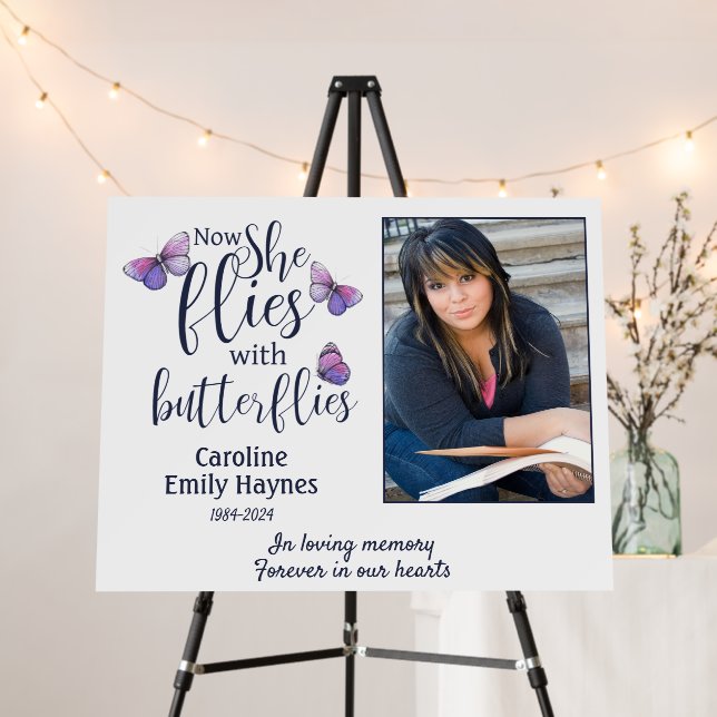 Flies With Butterflies Funeral Memorial Foam Board (In Situ (Stand))