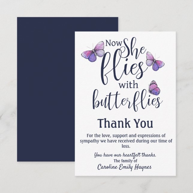 Flies With Butterflies Thank You Funeral Sympathy (Front/Back)