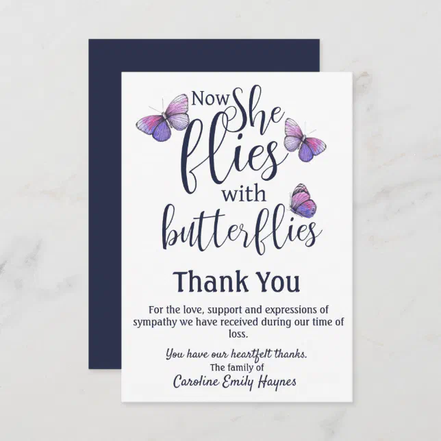 Flies With Butterflies Thank You Funeral Sympathy | Zazzle