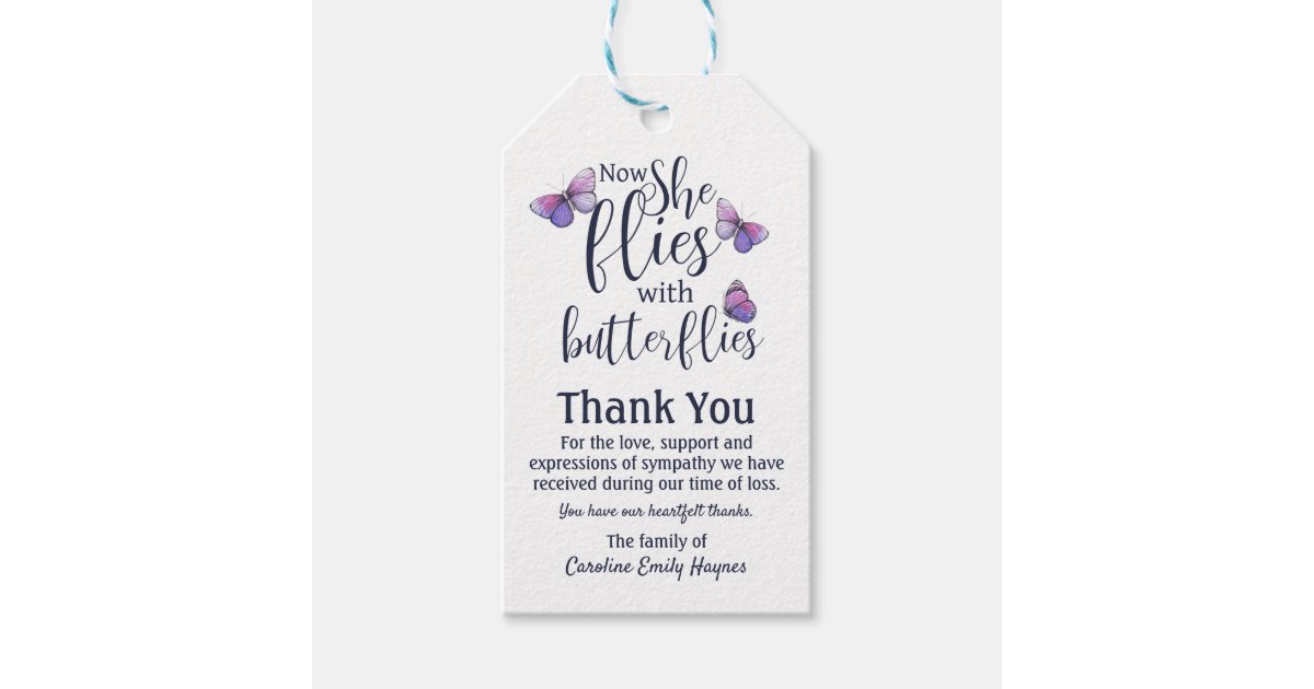 Flies With Butterflies Thank You Memorial Gift Tags Zazzle