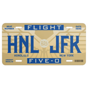 Flight 5-O (HAL50) HNL to JFK License Plate