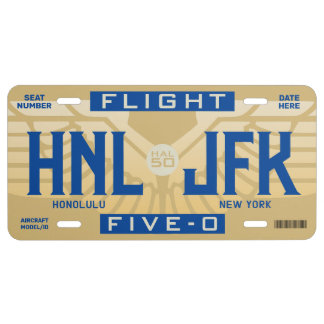Flight 5-O (HAL50) HNL to JFK License Plate